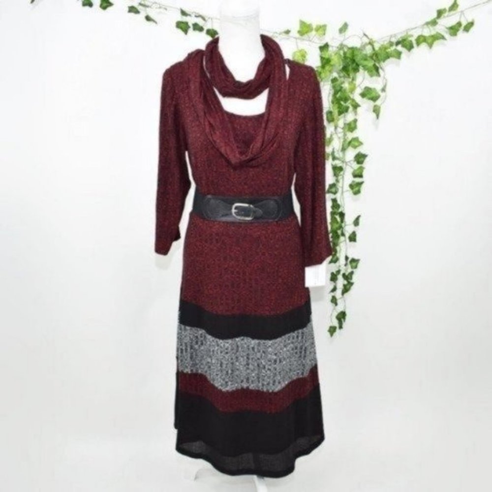 NWT Robbie Bee Signature red maxi dress scarf 1X